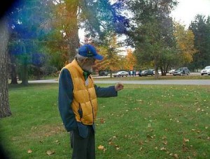 Environmental advocate and dowser David Yarrow, standing in one of the energy fields he has identified at the Lincoln Bathhouse site. He is holding his hand at the edge of the field. The camera clearly shows the aura of the energy field to David's left and no aura (clear space) to his right. Copyright 2006, Lorna Reichel. All rights reserved. 